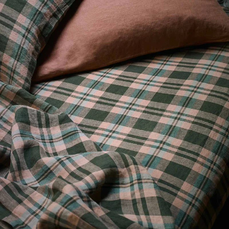 Fern Green Plaid 100% Linen Fitted Sheet - Cal King