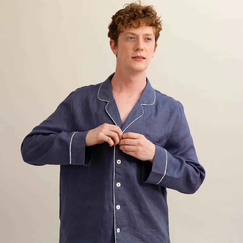 Men's Blueberry Linen Pajama Shirt (Top Only)