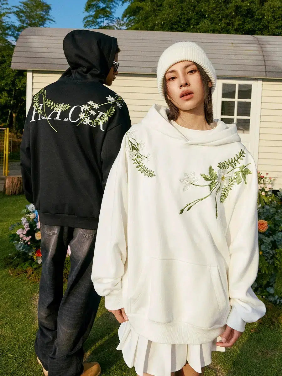 Floral Embroidered Hooded Sweatshirt