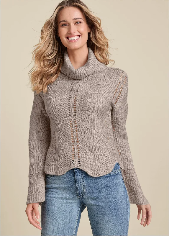 Scallop Detail Turtleneck - Taupe