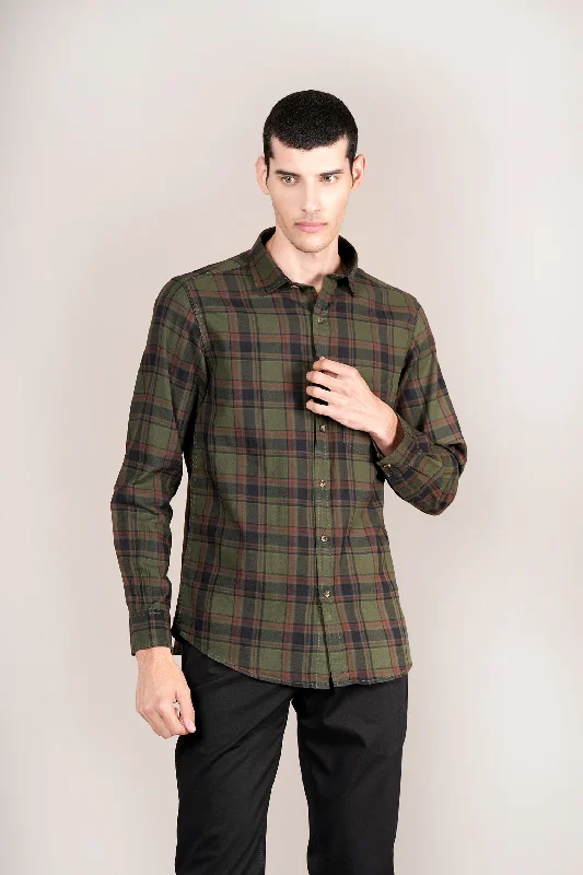 Men's Green Check Full Sleeves Casual Shirt