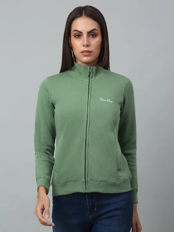 Women's Casual  Green Regular Full Sleeve Zipthru  Sweatshirt