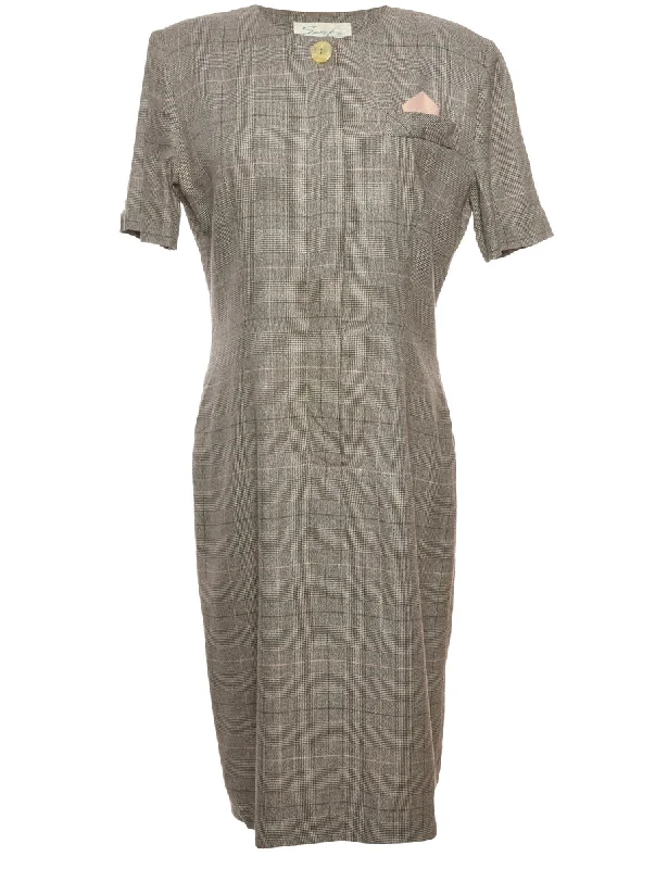 Checked Grey Pocket Square Dress - M