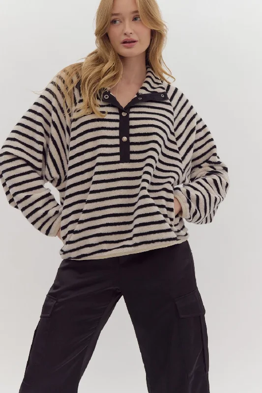 Cuddle Club Striped Collared Pullover Sweater