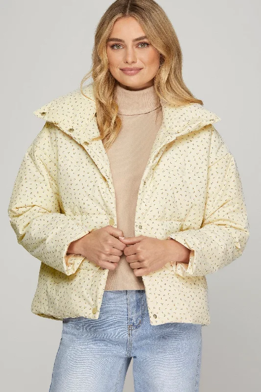 Snow Bunny Ditsy Floral Print Puffer Jacket