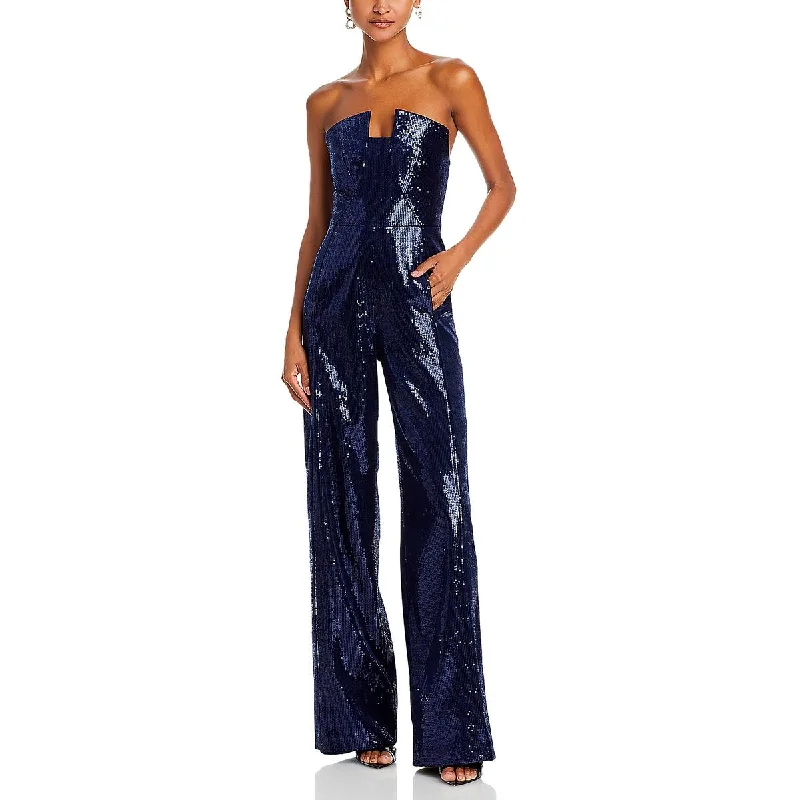 Black Halo Womens Lena Strapless Wide Leg Jumpsuit