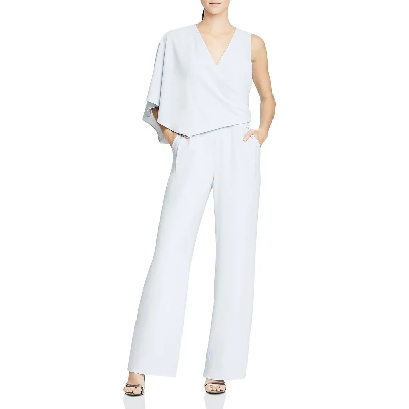 Halston Womens Faux Wrap Asymmetric Jumpsuit