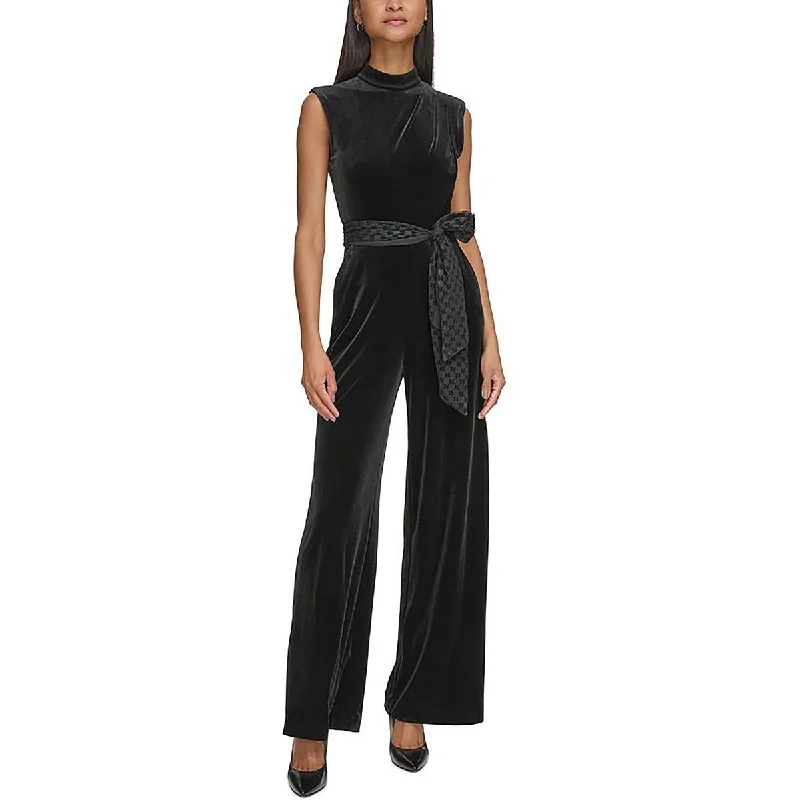 Karl Lagerfeld Paris Womens Velvet Sleeveless Jumpsuit