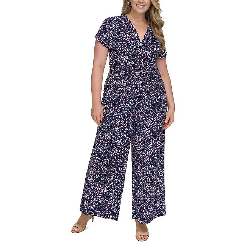 Vince Camuto Womens Plus Printed V-Neck Jumpsuit