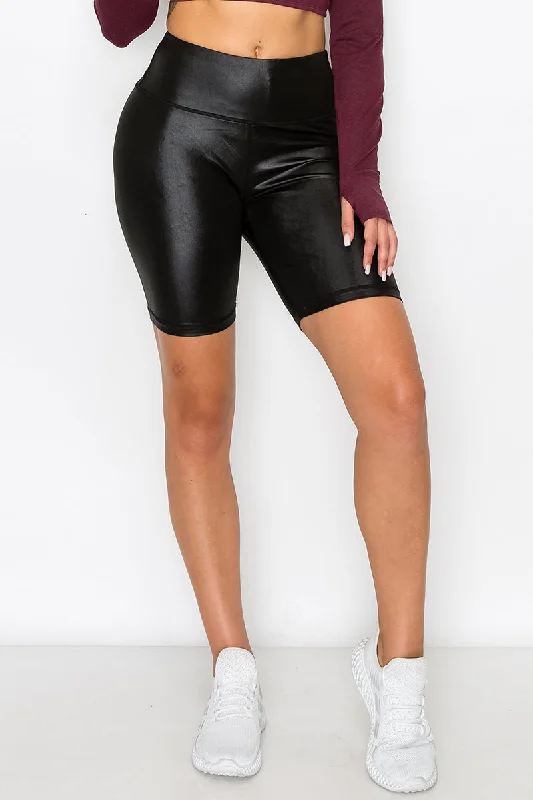 Faux Leather High Rise Biker Shorts