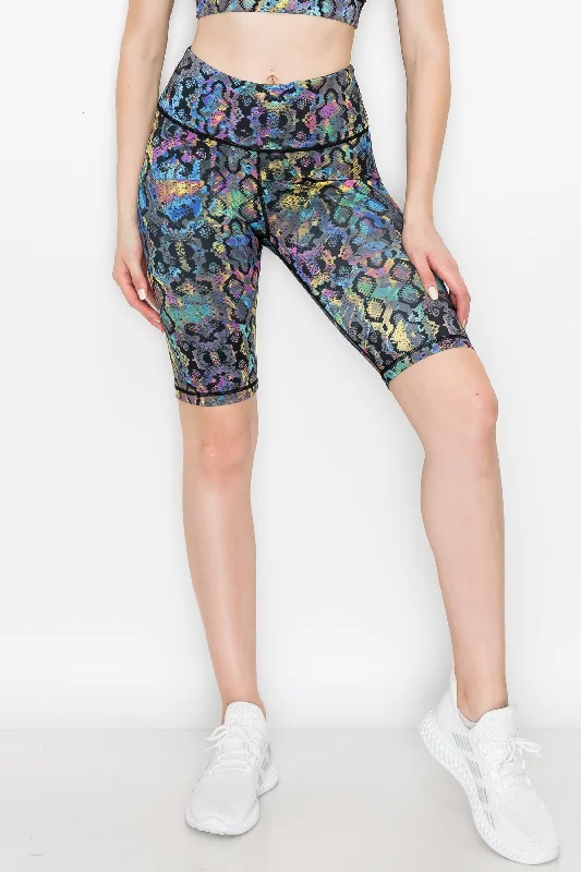 Iridescent Snake Print Workout Biker Shorts