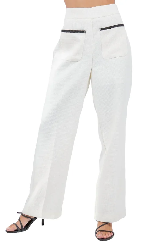 Contrast Trim Pants With Pocket Detail In Ivory