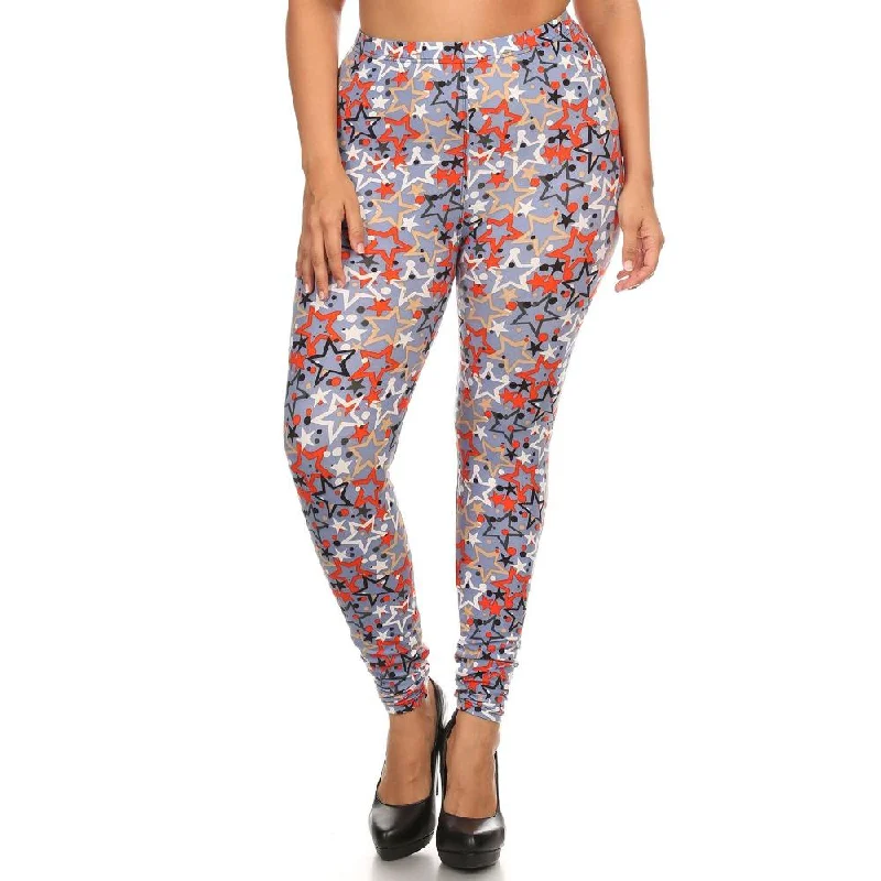 Plus Size Star Print, Full Length Leggings In A Slim Fitting Style With A Banded High Waist